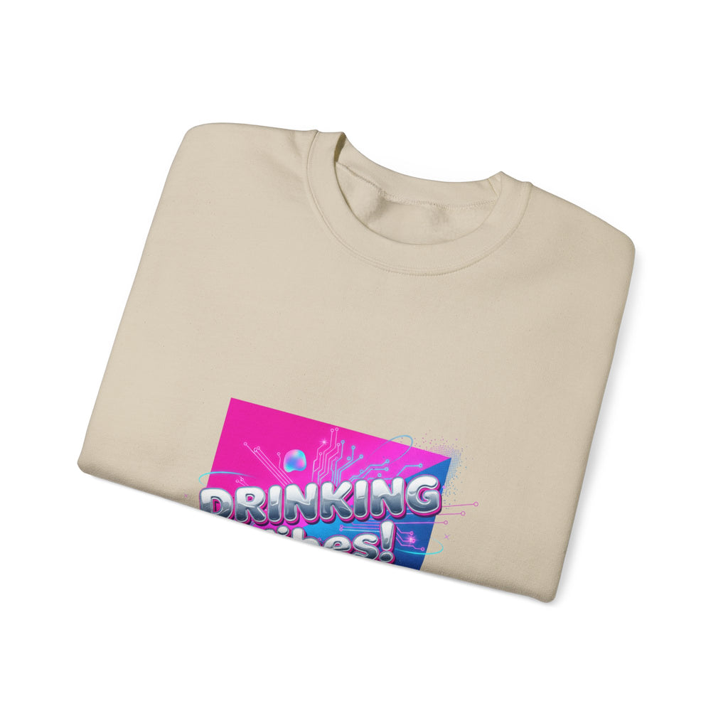 Drinking Vibes Crewneck Sweatshirt | Y2K cyber holo aesthetic, chrome text