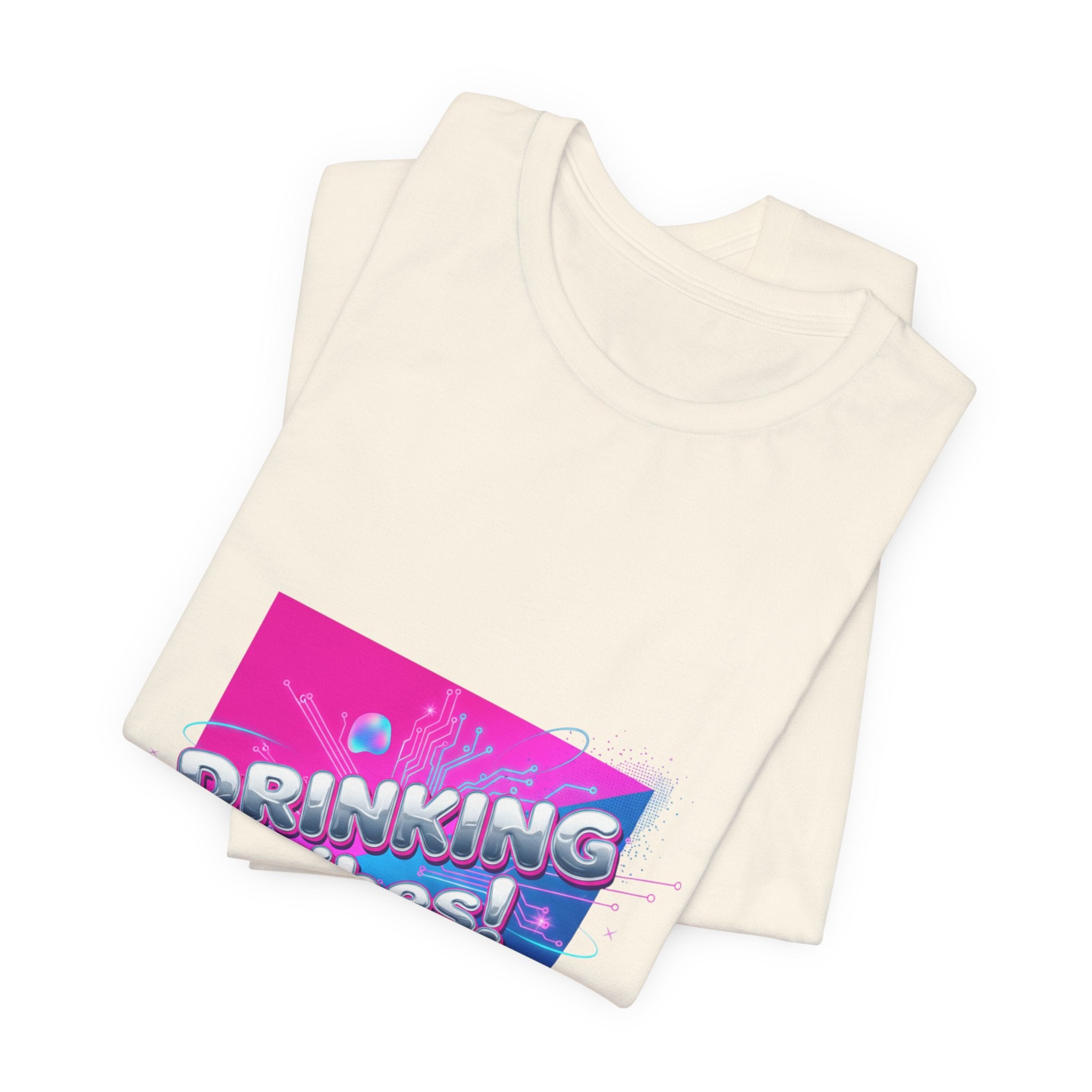 Drinking Vibes Tee | Y2K Cyber Holo Aesthetic, Retro Tech Chrome Text