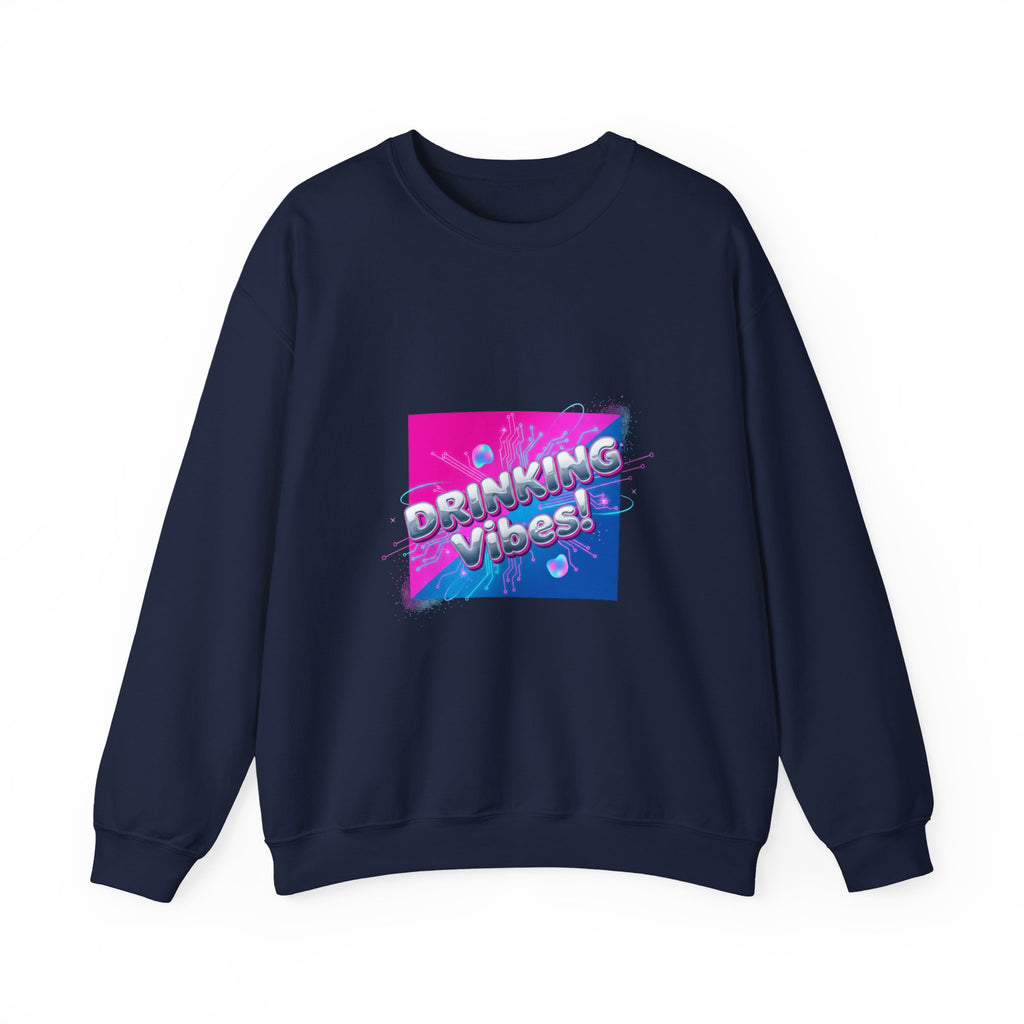 Drinking Vibes Crewneck Sweatshirt | Y2K cyber holo aesthetic, chrome text
