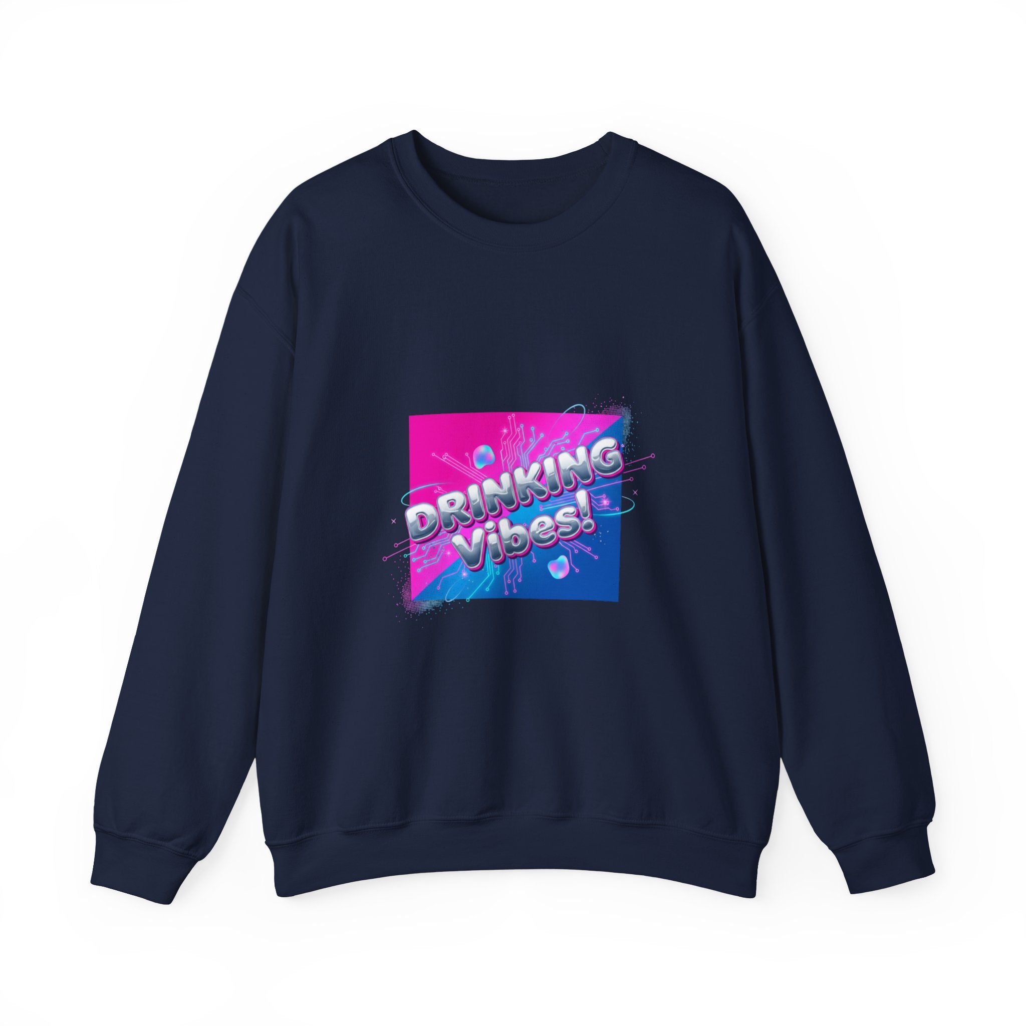 Drinking Vibes Crewneck Sweatshirt | Y2K cyber holo aesthetic, chrome text