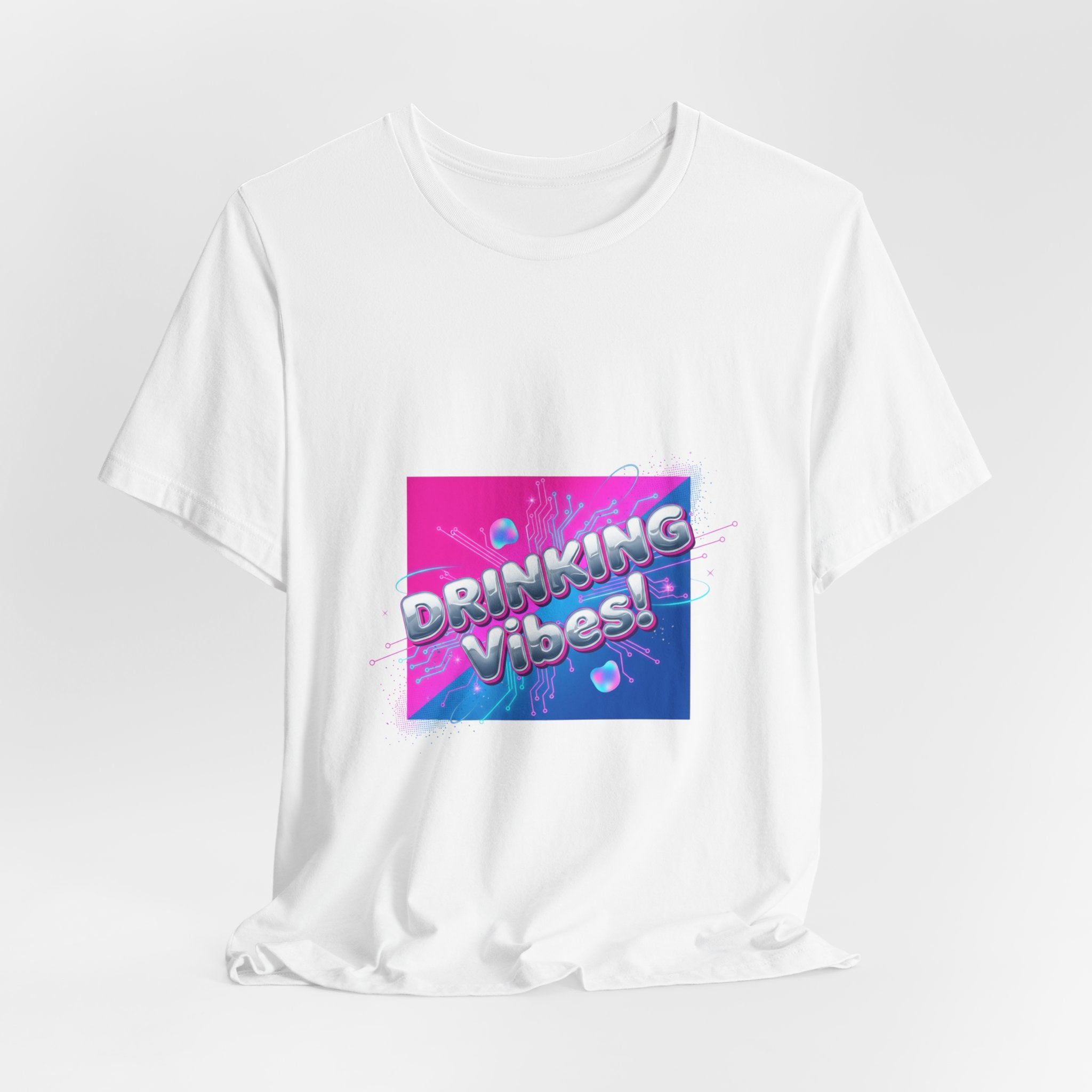 Drinking Vibes Tee | Y2K Cyber Holo Aesthetic, Retro Tech Chrome Text