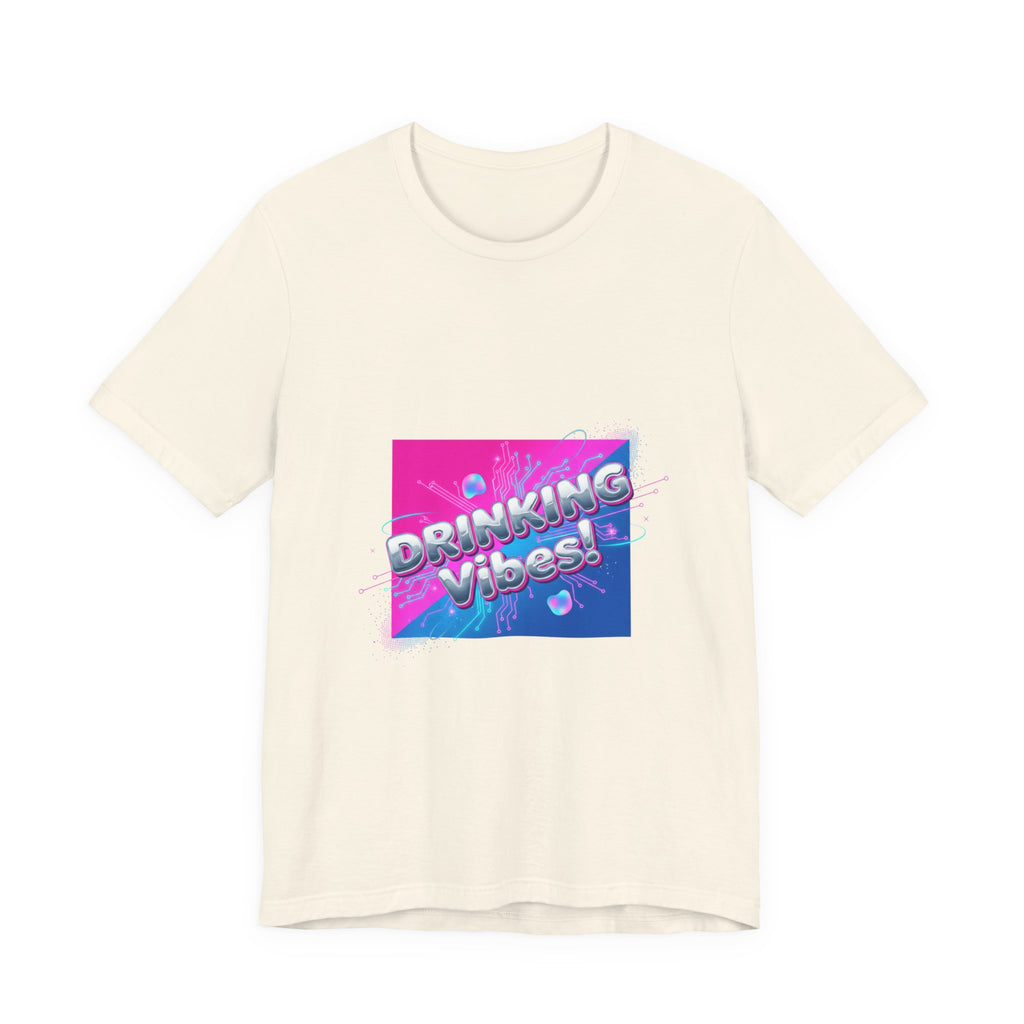 Drinking Vibes Tee | Y2K Cyber Holo Aesthetic, Retro Tech Chrome Text