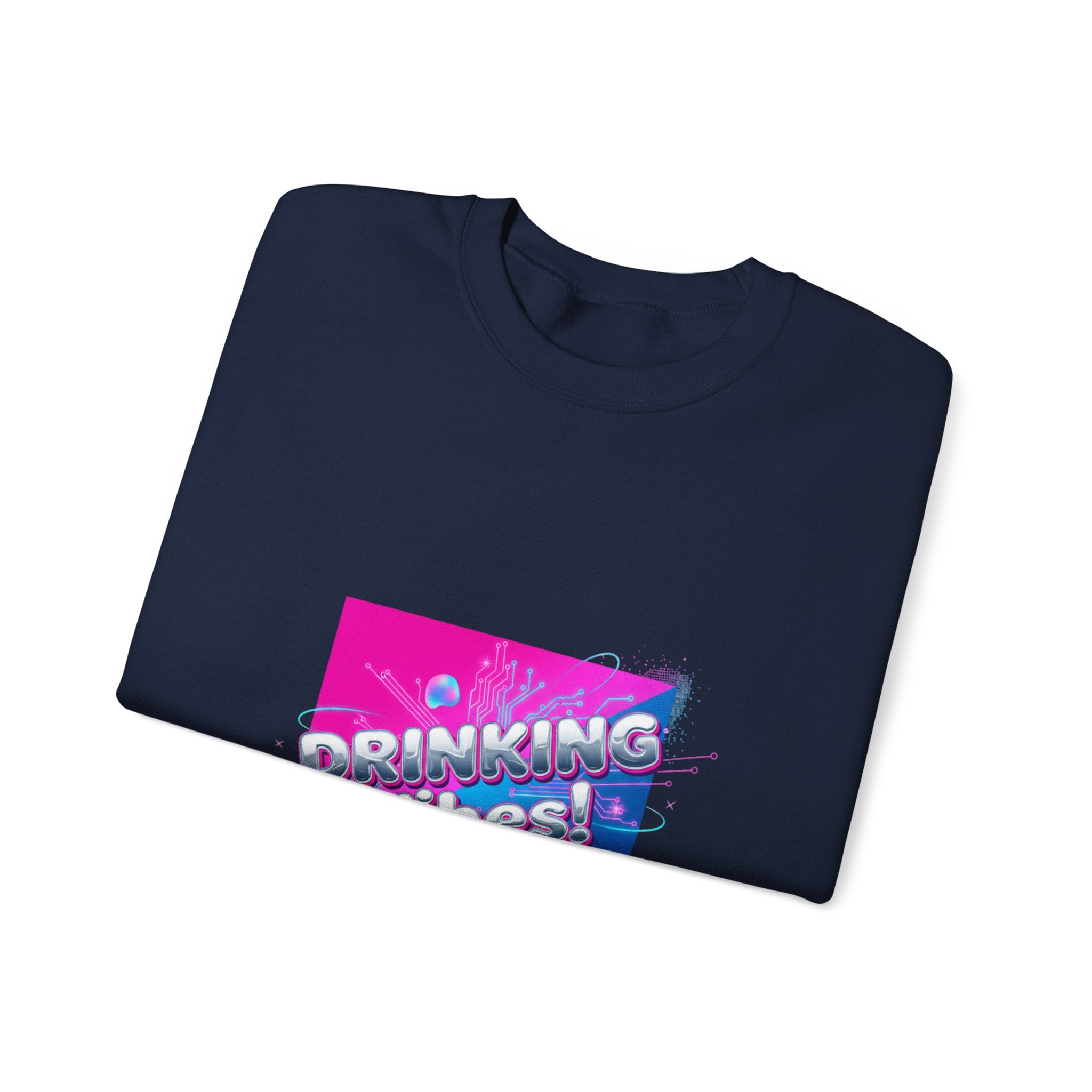 Drinking Vibes Crewneck Sweatshirt | Y2K cyber holo aesthetic, chrome text