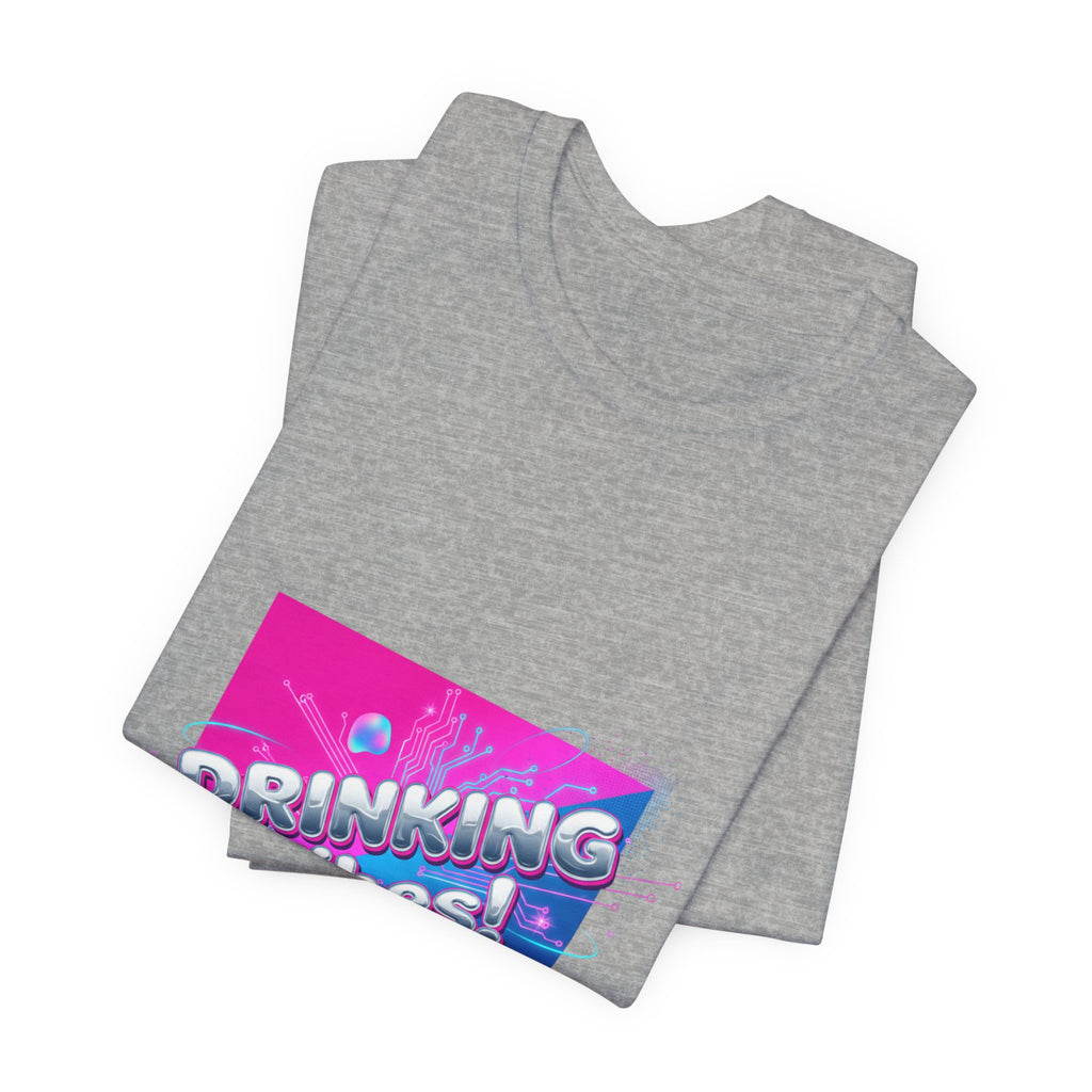 Drinking Vibes Tee | Y2K Cyber Holo Aesthetic, Retro Tech Chrome Text
