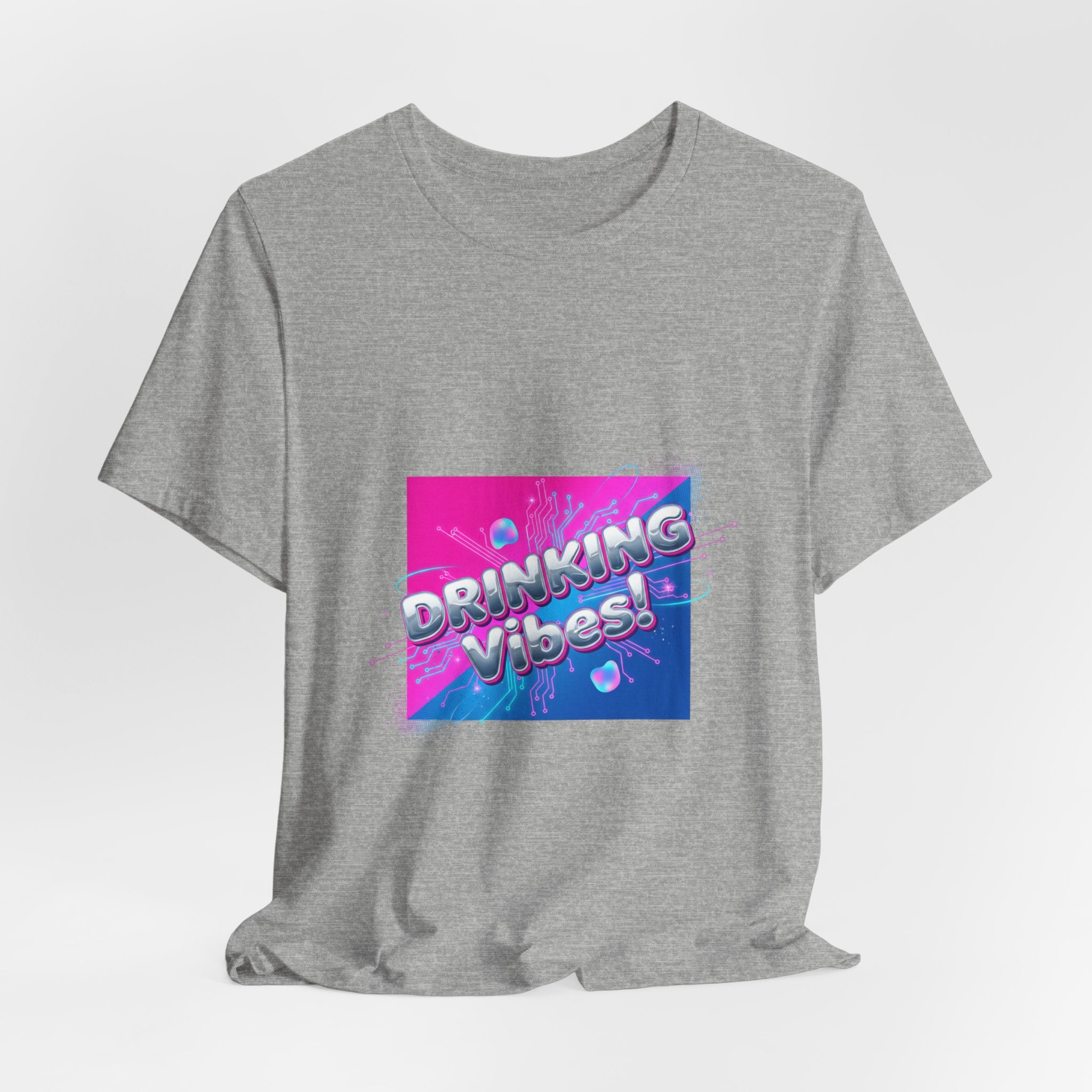 Drinking Vibes Tee | Y2K Cyber Holo Aesthetic, Retro Tech Chrome Text