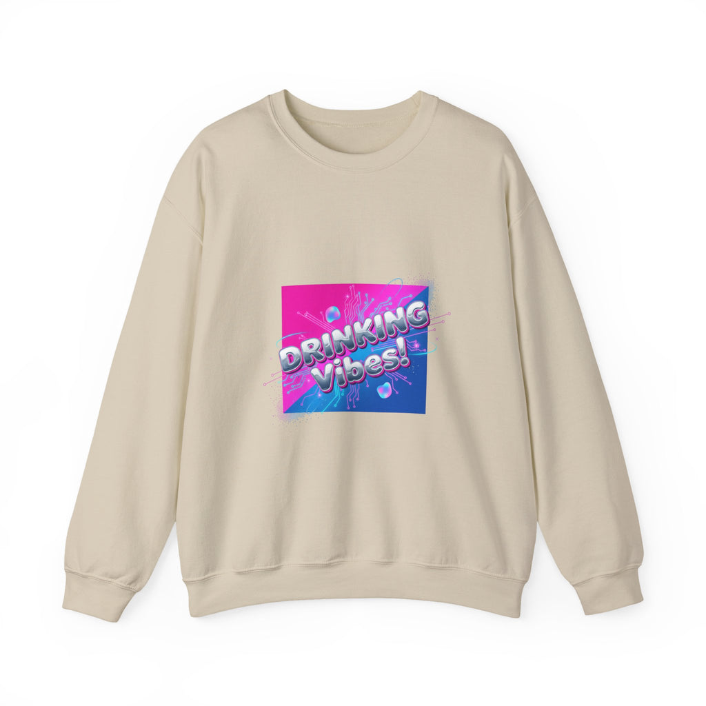 Drinking Vibes Crewneck Sweatshirt | Y2K cyber holo aesthetic, chrome text