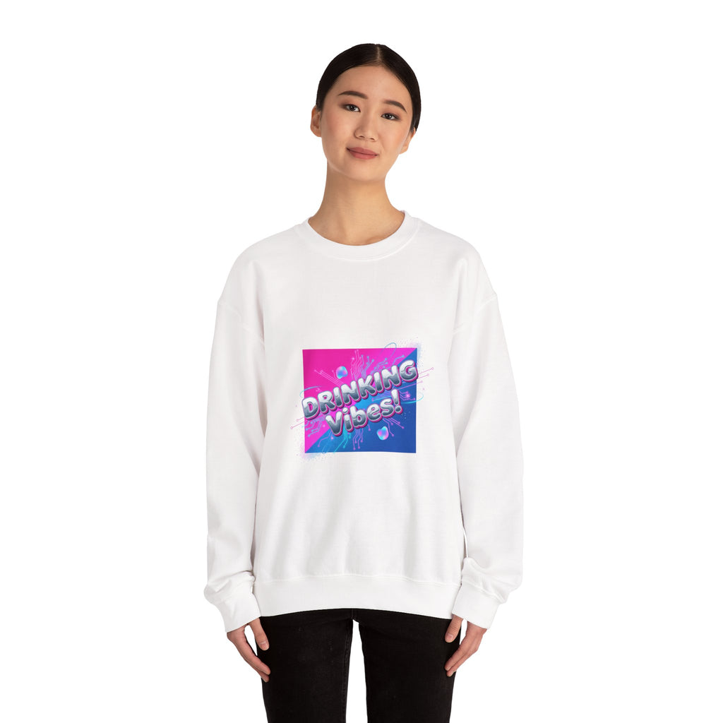 Drinking Vibes Crewneck Sweatshirt | Y2K cyber holo aesthetic, chrome text