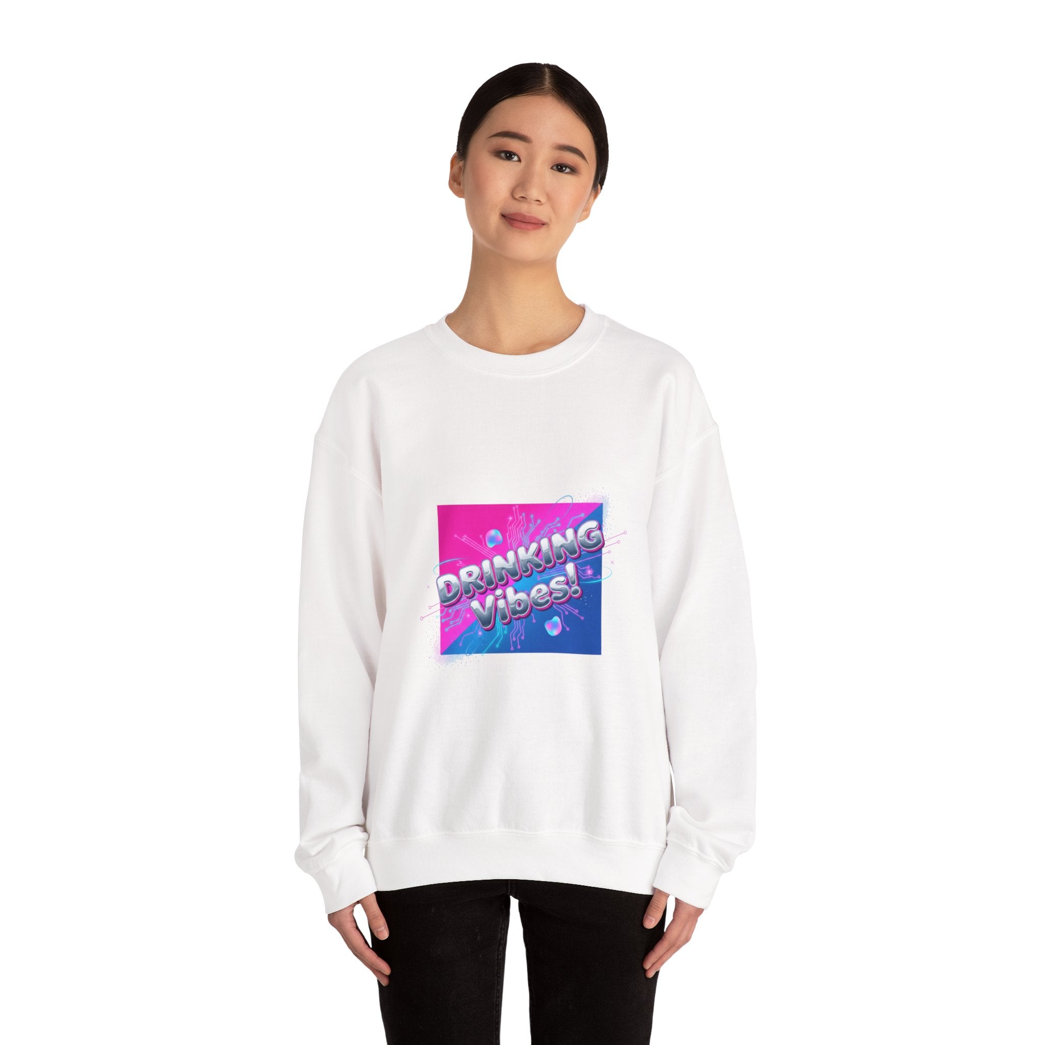 Drinking Vibes Crewneck Sweatshirt | Y2K cyber holo aesthetic, chrome text