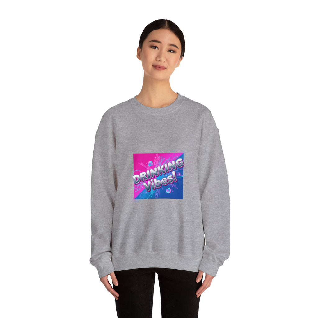 Drinking Vibes Crewneck Sweatshirt | Y2K cyber holo aesthetic, chrome text