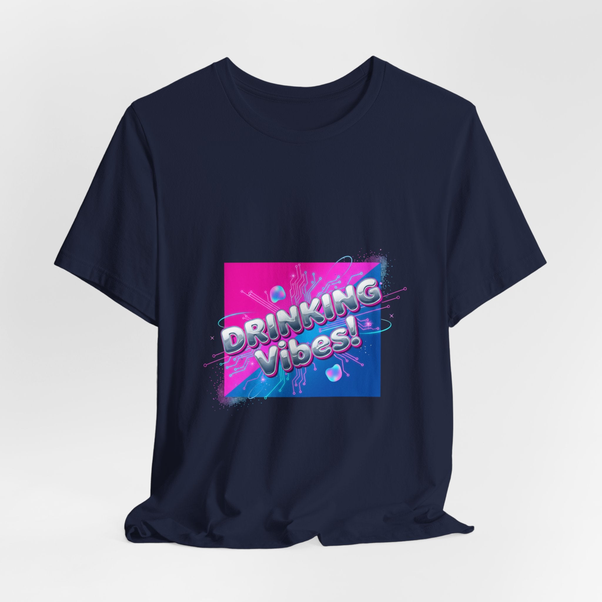 Drinking Vibes Tee | Y2K Cyber Holo Aesthetic, Retro Tech Chrome Text