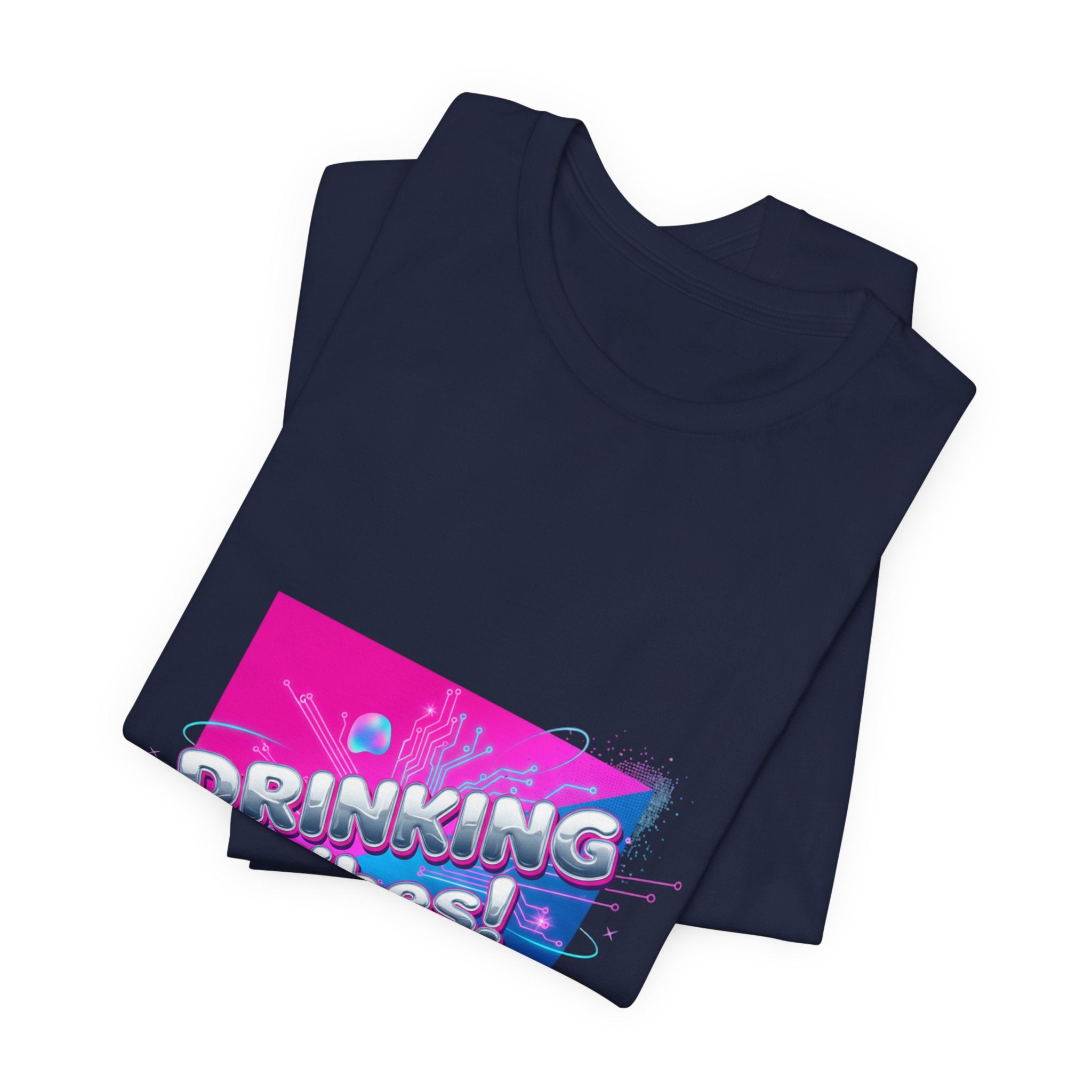 Drinking Vibes Tee | Y2K Cyber Holo Aesthetic, Retro Tech Chrome Text