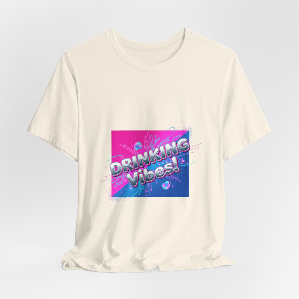 Drinking Vibes Tee | Y2K Cyber Holo Aesthetic, Retro Tech Chrome Text
