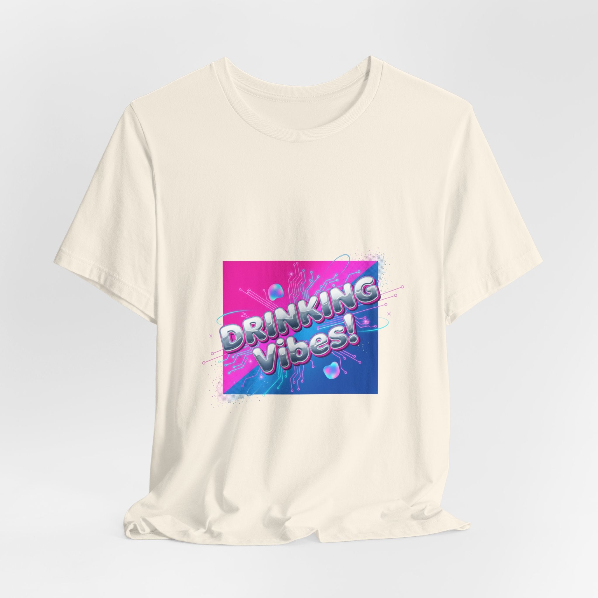 Drinking Vibes Tee | Y2K Cyber Holo Aesthetic, Retro Tech Chrome Text