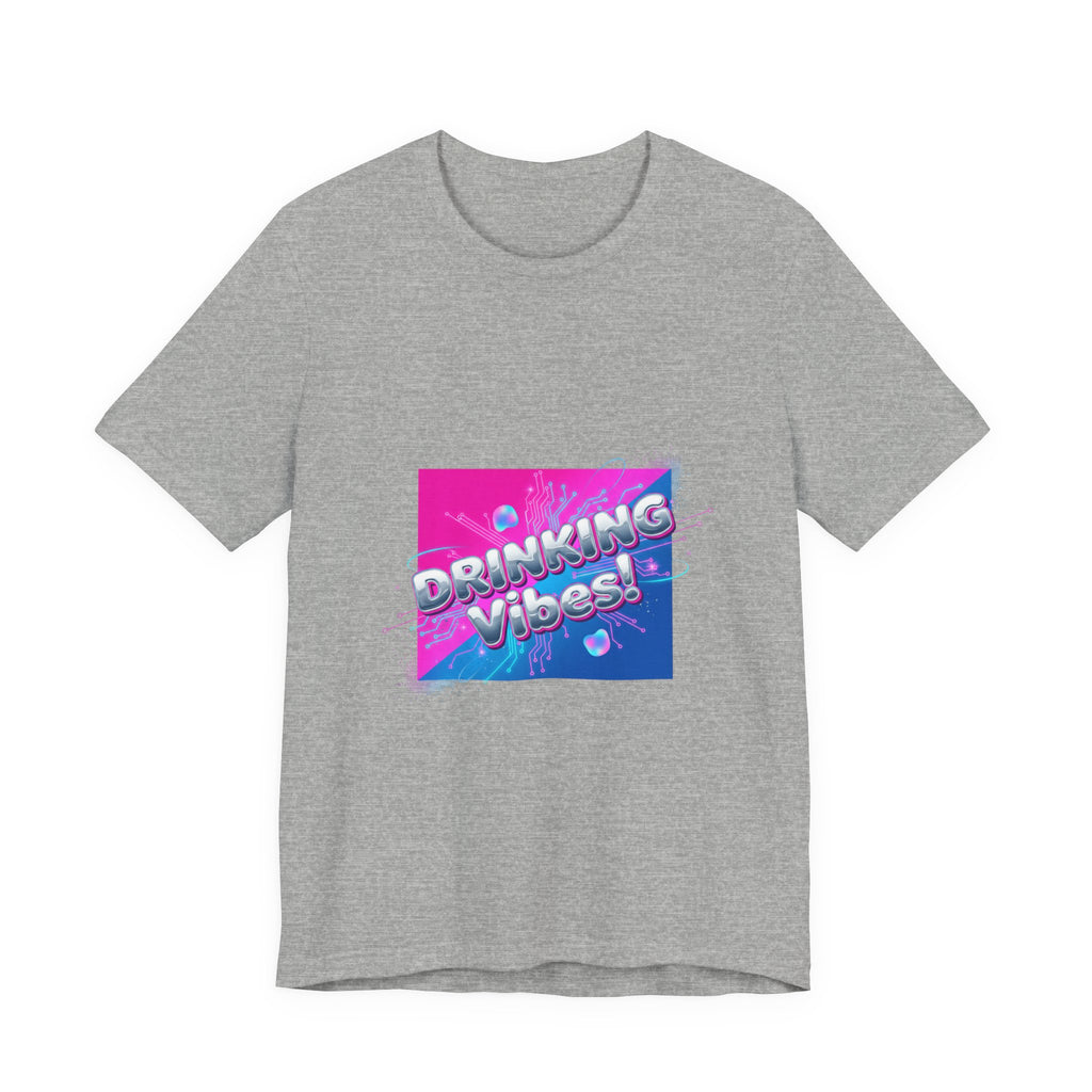 Drinking Vibes Tee | Y2K Cyber Holo Aesthetic, Retro Tech Chrome Text