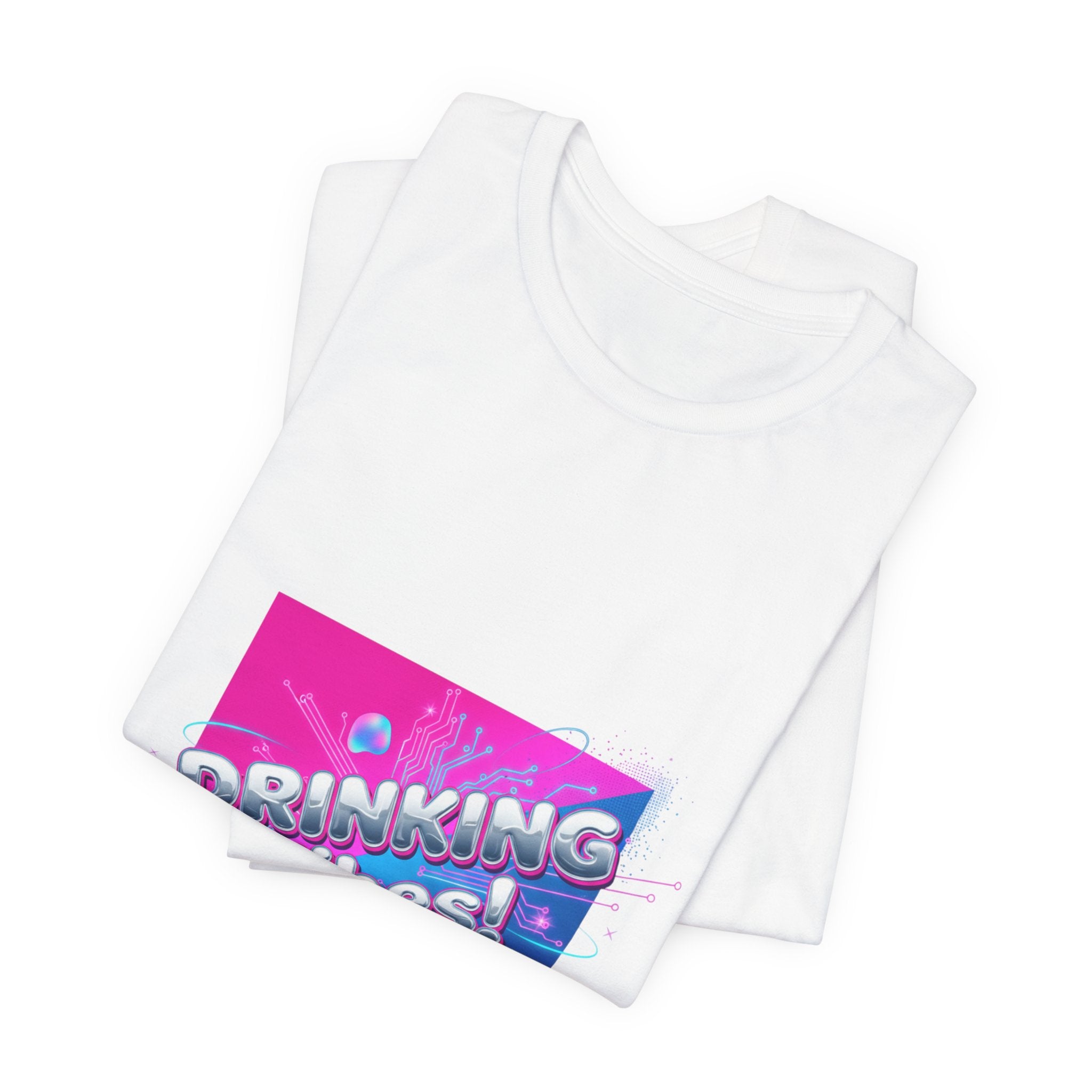 Drinking Vibes Tee | Y2K Cyber Holo Aesthetic, Retro Tech Chrome Text