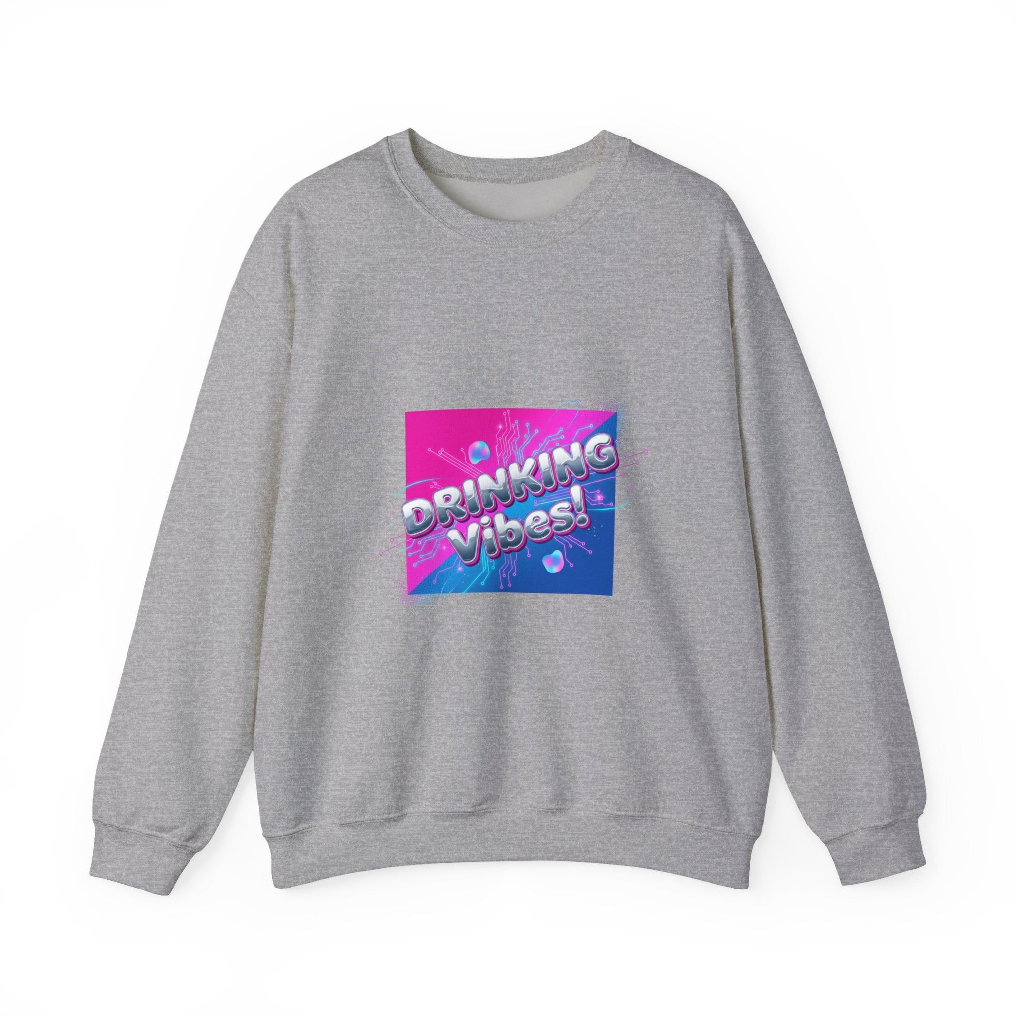 Drinking Vibes Crewneck Sweatshirt | Y2K cyber holo aesthetic, chrome text