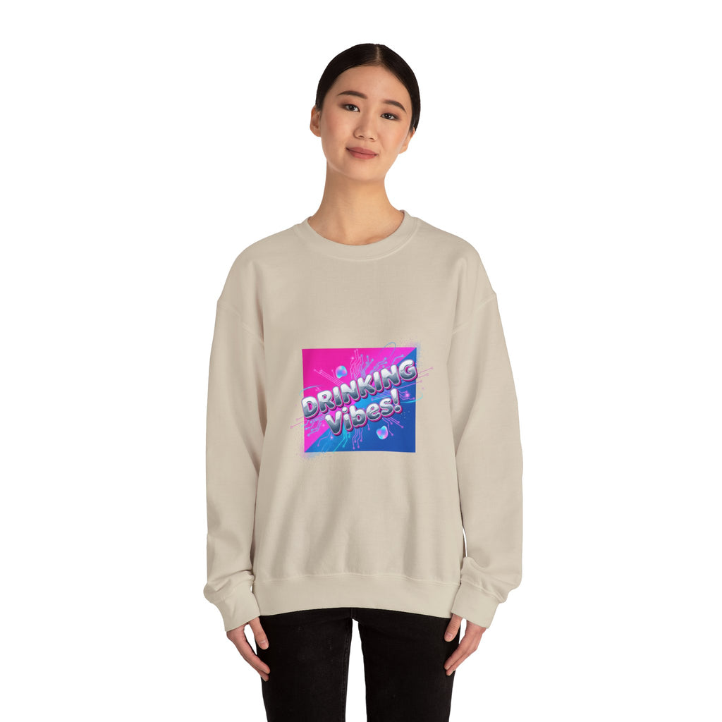 Drinking Vibes Crewneck Sweatshirt | Y2K cyber holo aesthetic, chrome text