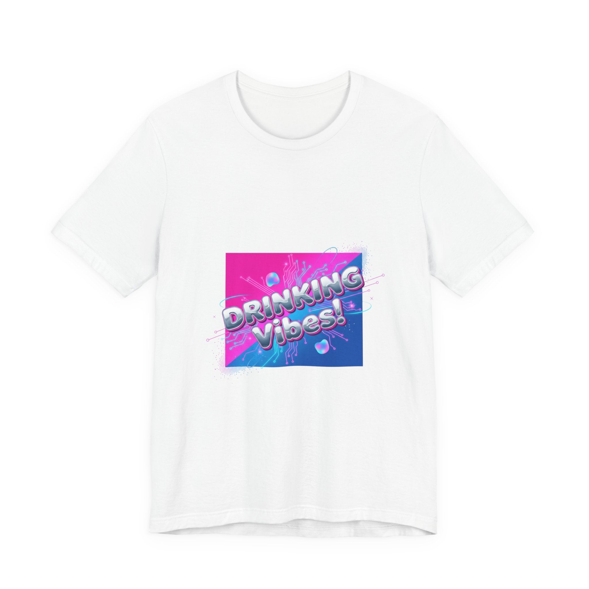 Drinking Vibes Tee | Y2K Cyber Holo Aesthetic, Retro Tech Chrome Text