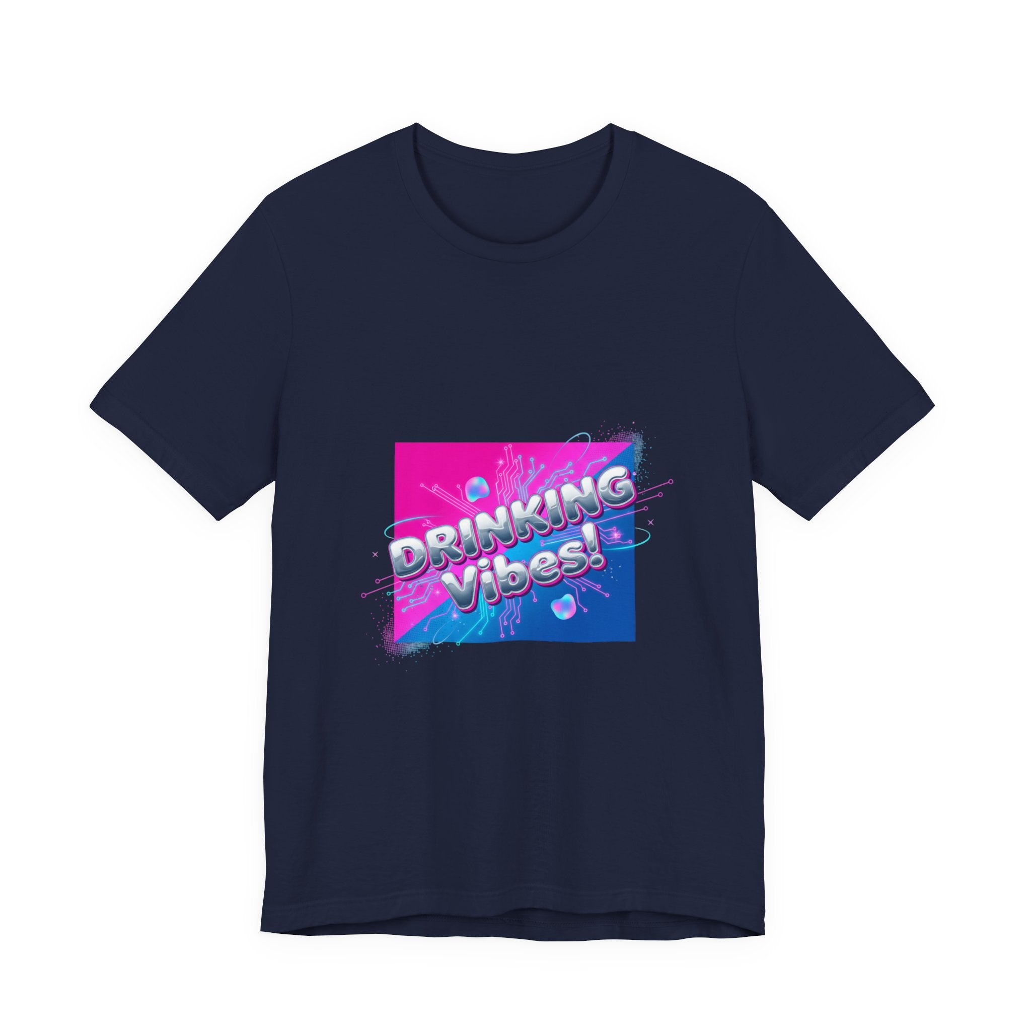 Drinking Vibes Tee | Y2K Cyber Holo Aesthetic, Retro Tech Chrome Text
