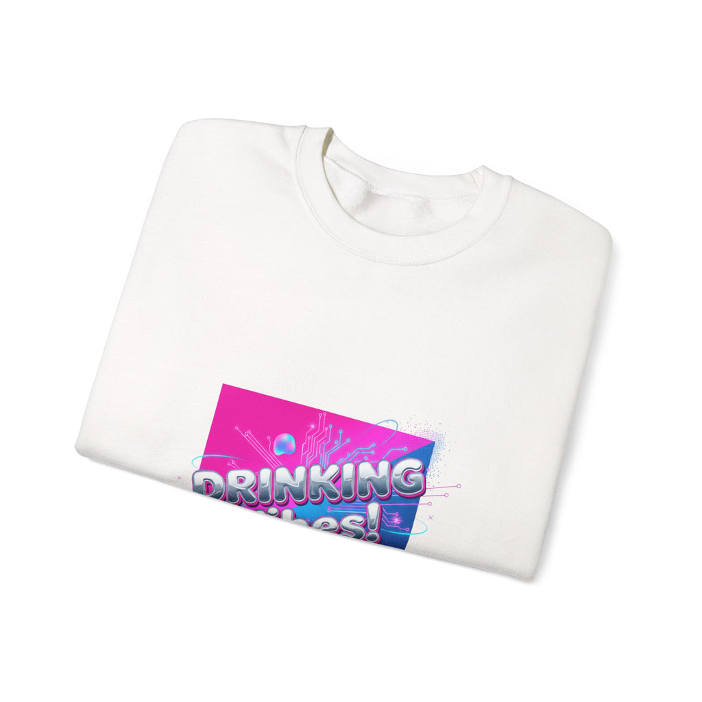 Drinking Vibes Crewneck Sweatshirt | Y2K cyber holo aesthetic, chrome text