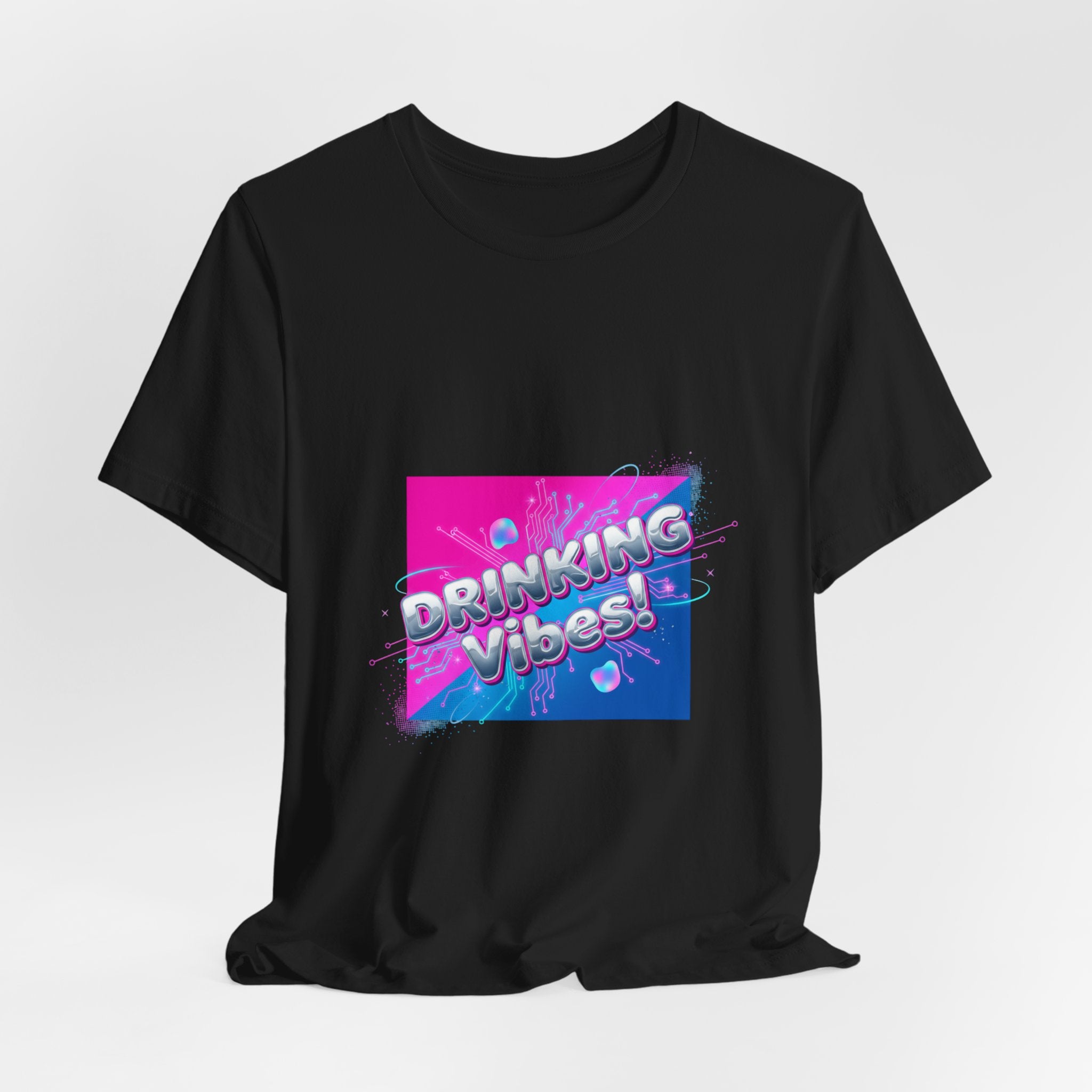 Drinking Vibes Tee | Y2K Cyber Holo Aesthetic, Retro Tech Chrome Text