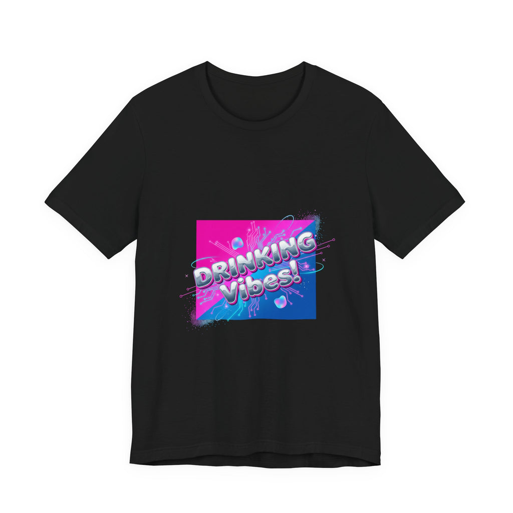 Drinking Vibes Tee | Y2K Cyber Holo Aesthetic, Retro Tech Chrome Text
