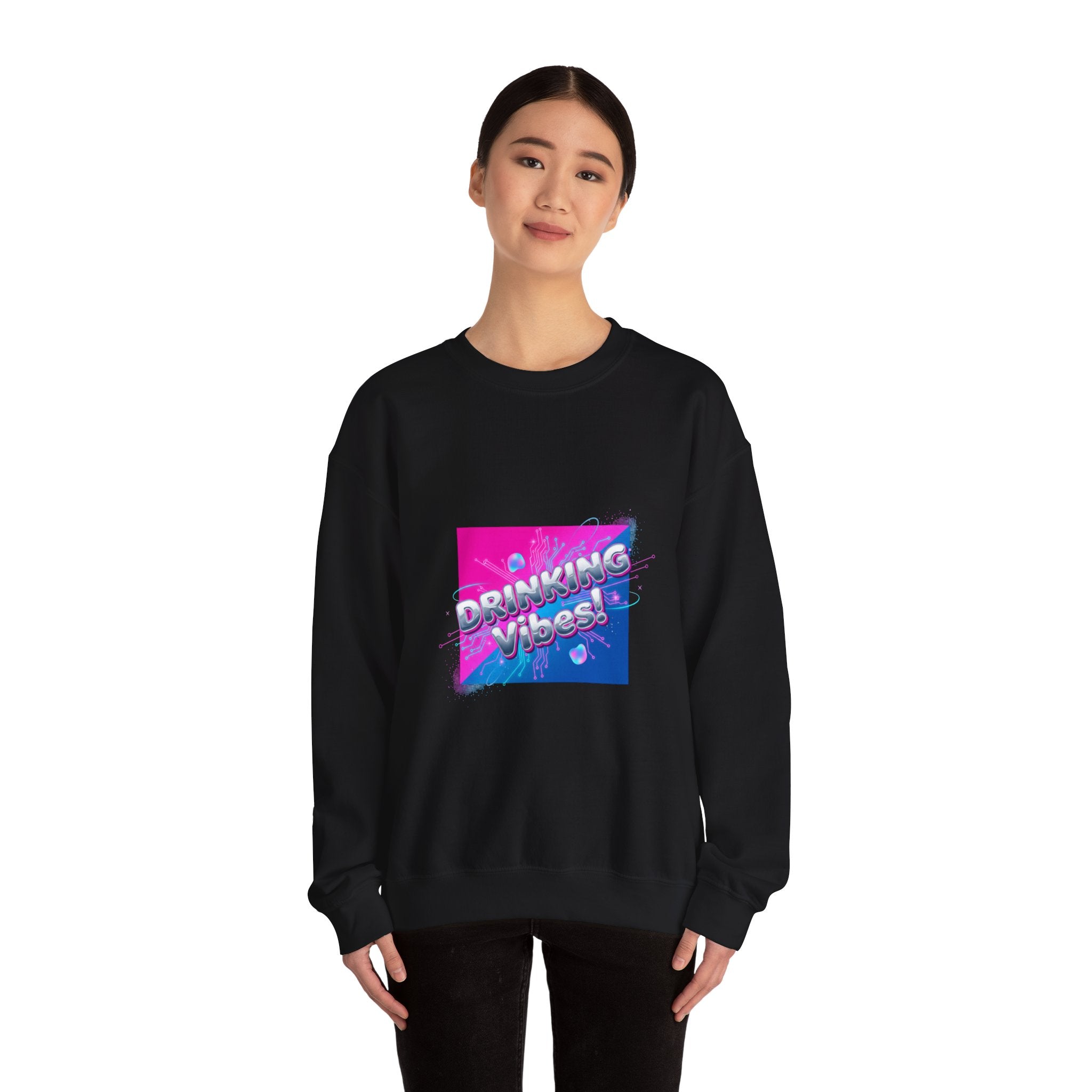 Drinking Vibes Crewneck Sweatshirt | Y2K cyber holo aesthetic, chrome text
