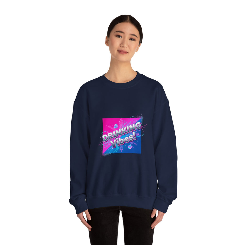 Drinking Vibes Crewneck Sweatshirt | Y2K cyber holo aesthetic, chrome text