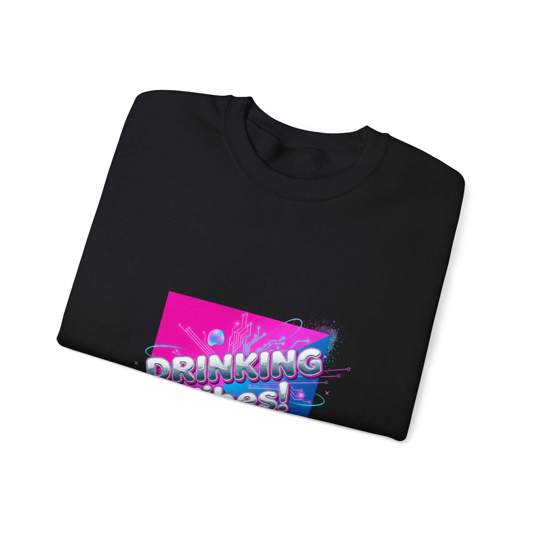 Drinking Vibes Crewneck Sweatshirt | Y2K cyber holo aesthetic, chrome text